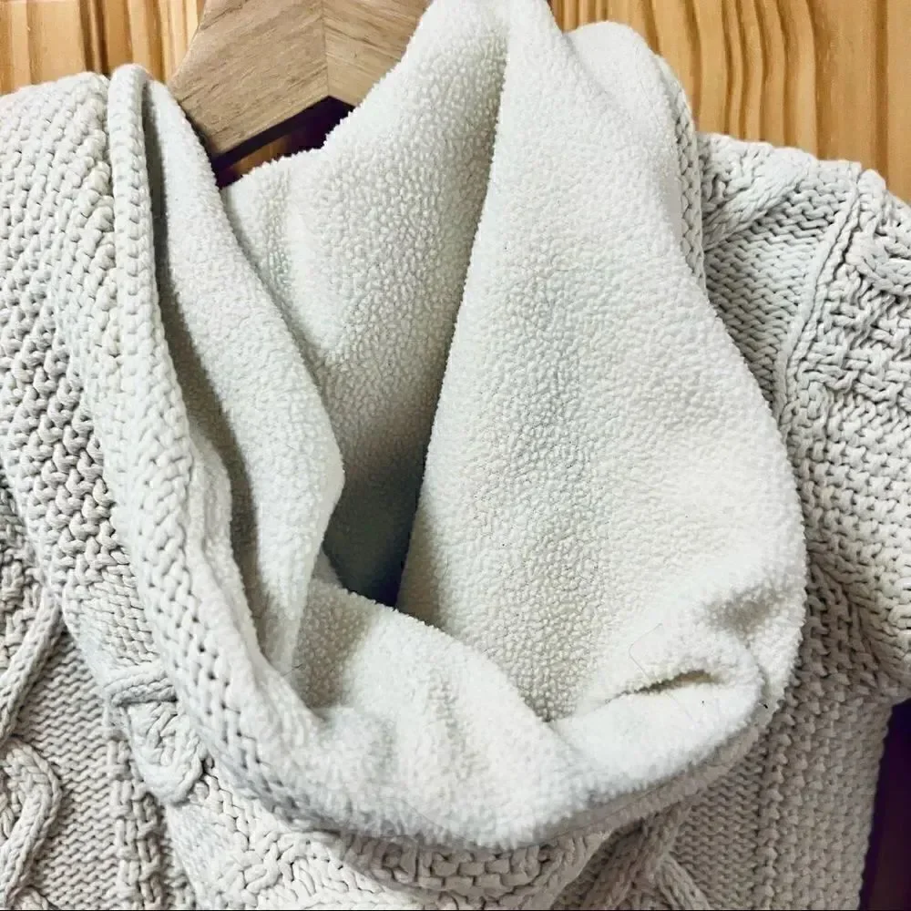 Baby Gap cream white cable knit full zip fleece lined hood sweater jacket coat 4
